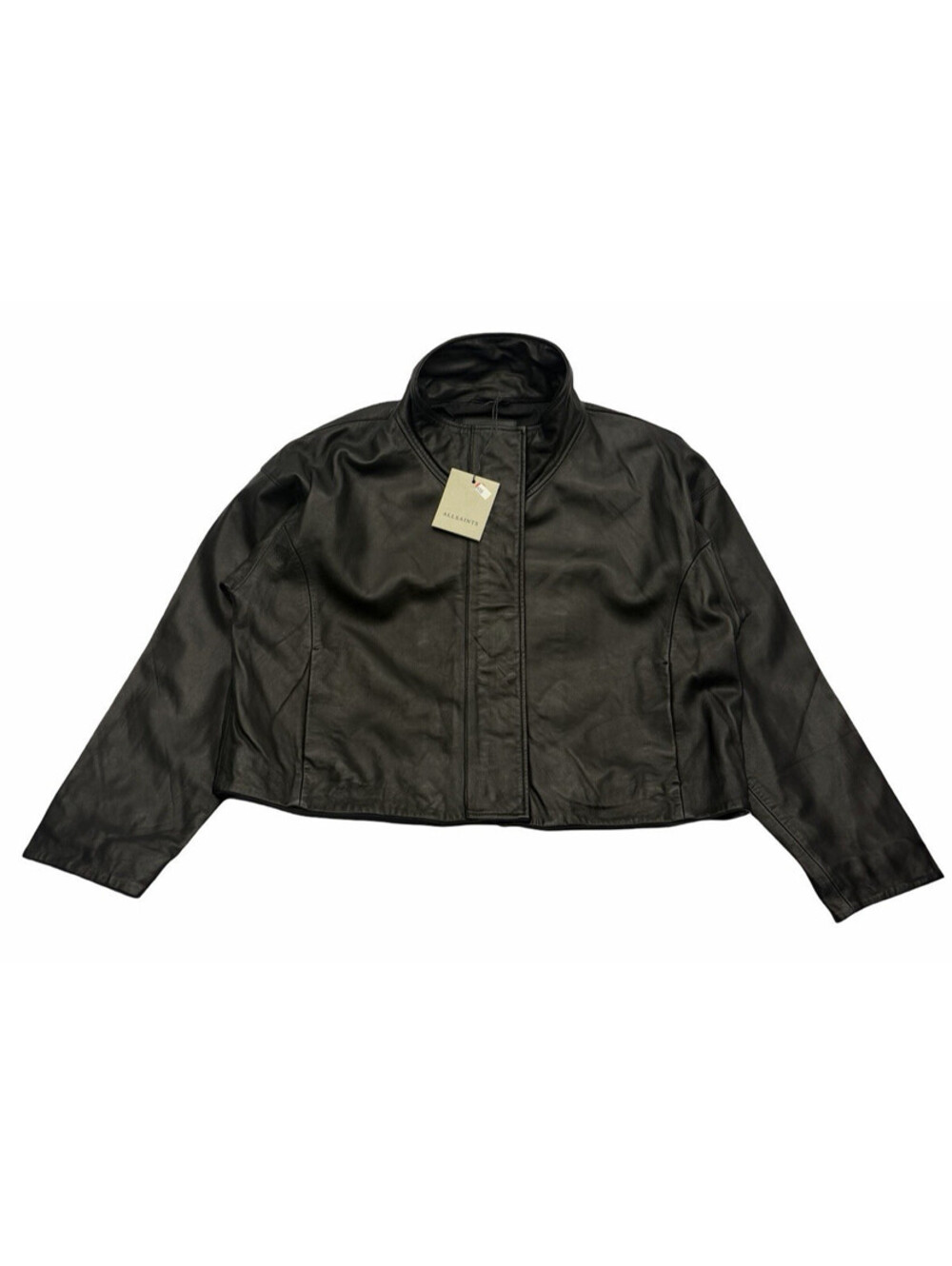 AllSaints Ryder Leather Funnel Neck Jacket Black Size L - Picture 3 of 9